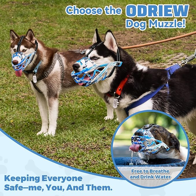 Dog Muzzle for Large Dogs, Breathable Basket Muzzles for Small, Medium and X-Large Aggressive Dog, Allows Panting Drinking, Suitable for Grooming Trimming Training (Camouflage Blue, XL)-Mewly Pet