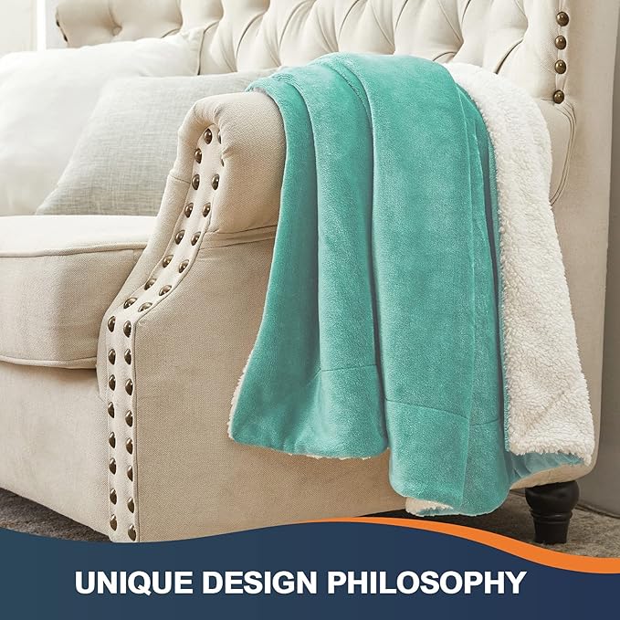 Walensee Sherpa Fleece Blanket (Throw Size 50”x60” Turquoise) Plush Throw Fuzzy Super Soft Reversible Microfiber Flannel Blankets for Couch, Bed, Sofa Ultra Luxurious Warm and Cozy for All Seasons