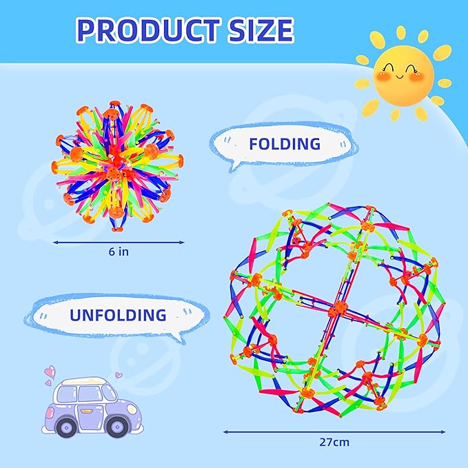 2Pcs Colorful Sphere Expandable Breathing Balls Fidget Toy-Stress Reliever ,Collapsible Expanding Magic Ball Toys from 6" to 12"for Kids & Adults Mindfulness Meditation Practices,Yoga -ADHD-Mewly Pet