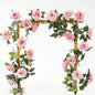 2 Strands 73'' Artificial Silk Rose Flower Vines Garland, Fake Pink Roses Floral Green Leaves Hanging Plant for Wedding Arrangement Decoration, Wall, Party, Bedroom, Home Decor (Pink)