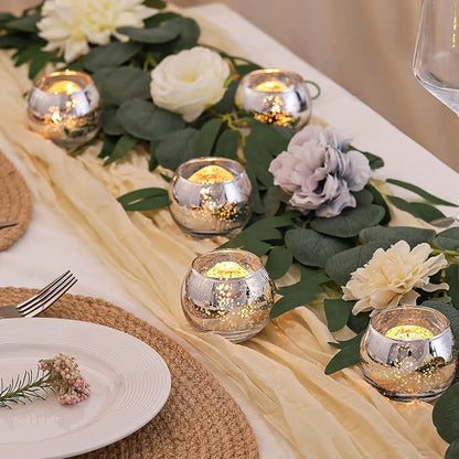 Volens 24PCS Silver Votive Candle Holders for Table Centerpieces, Round Mercury Glass Candle Holders Bulk for Wedding Reception, Birthday, Parties, and Home Decorations