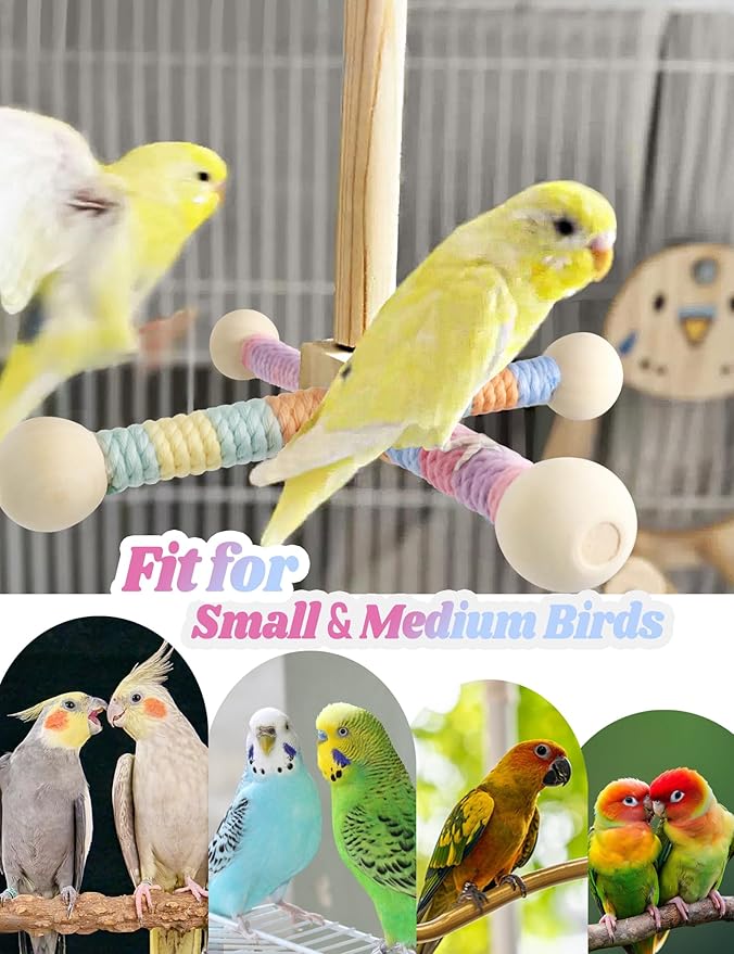 Bird Stand Perch Toy for Small & Medium Birds, 360° Rotating Natural Wooden Parrot Perchs for Bird Cages, Interactive Spinning Toy fo Parrot Parakeets Cockatiels Lovebirds Conures Finches Budgies-Mewly Pet