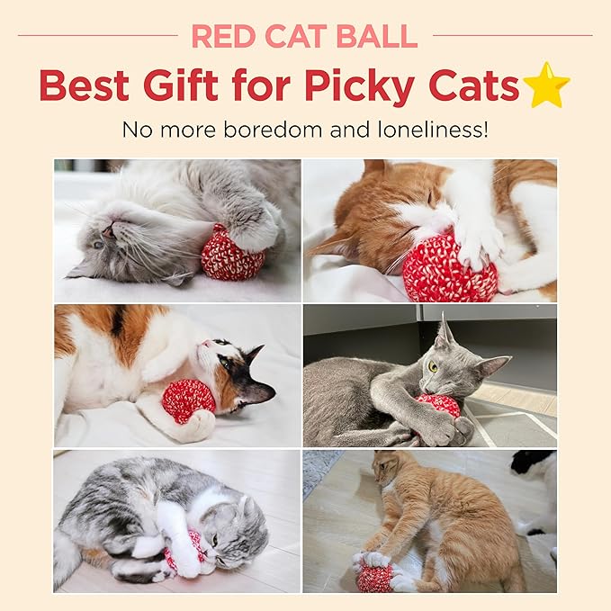 JAYU PET Red Cat Ball [W/Bell Version] - Handmade Silvervine Cat Toy with Catnip, Interactive Matatabi Ball for Indoor Cats & Kittens, Feline Play Toy & Gift (2.7 inch)-Mewly Pet
