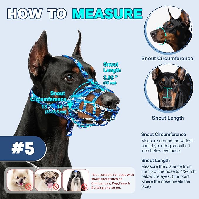 Basket Muzzle to Prevent Biting, Dog Muzzle for Large Medium Small Dogs Allows Panting Drinking Anti Chewing, Perfect for Grooming Trimming Training and Aggressive Reactive Dogs (Blue, Size 5)-Mewly Pet