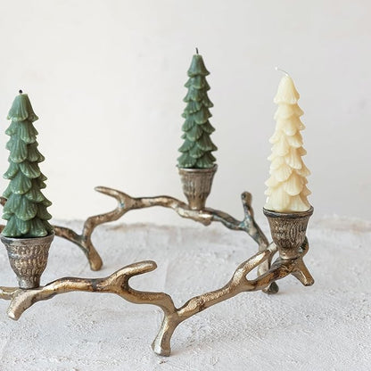 Creative Co-Op Aluminum Wreath Advent Taper Candleholder, Oxidized Antique Gold Finish