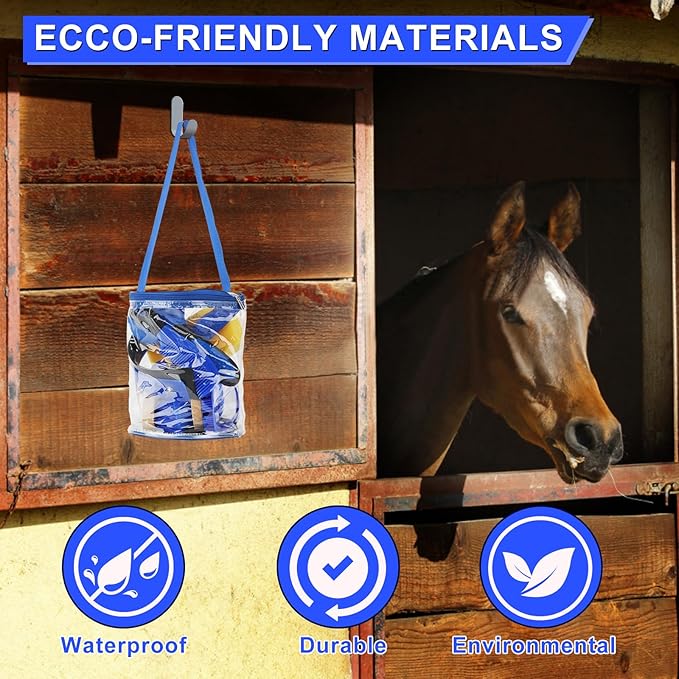 9 Pieces Grooming Kit with Tote Bag - Horse Brush Set, Sweat Scraper, Sponge, Hoof Pick, Curry Comb for Riders and Beginners (Blue)-Mewly Pet