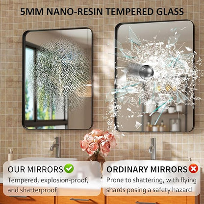 24×32 Bathroom Vanity Mirrors for Over Sink - Rectangle Mirrors for Wall with Rounded Corners & Aluminum Frame, Tempered-Glass, Modern, Farmhouse, Horizontal/Vertical, Bedroom, Entryway