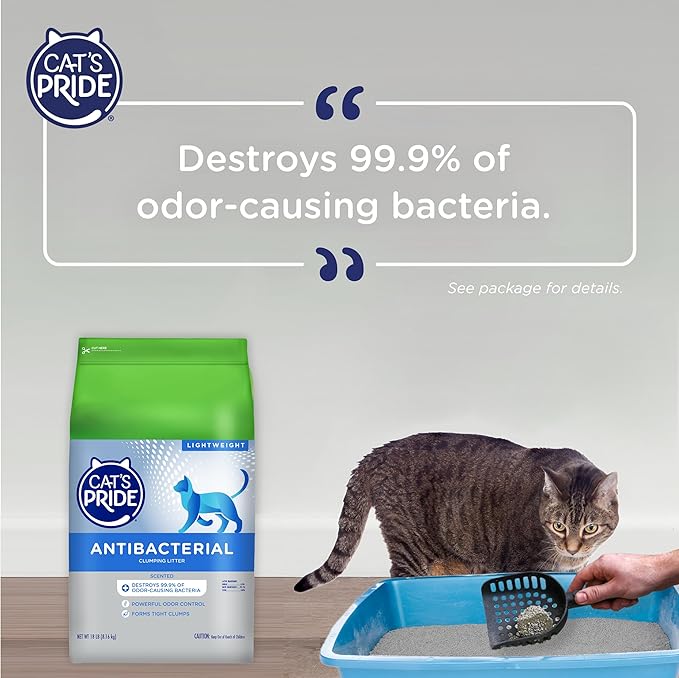 Cat's Pride New Antibacterial Cat Litter: Destroys 99.9% of Odor-Causing Bacteria - Powerful Odor Control - Premium Lightweight Clumping Litter - Scented, 18 Pounds-Mewly Pet