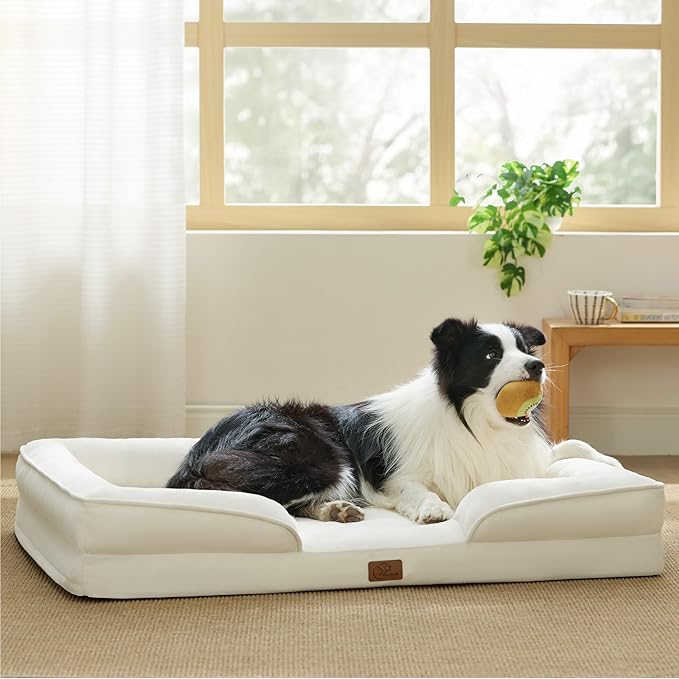 Bedsure Orthopedic Dog Beds Large Sized Dog - Washable Large Dog Cat Bed Waterproof, Comfort Dogs Couch Sofa with Washable Removable Cover, Pet Bed with Nonskid Bottom, Ivory, 35"-Mewly Pet