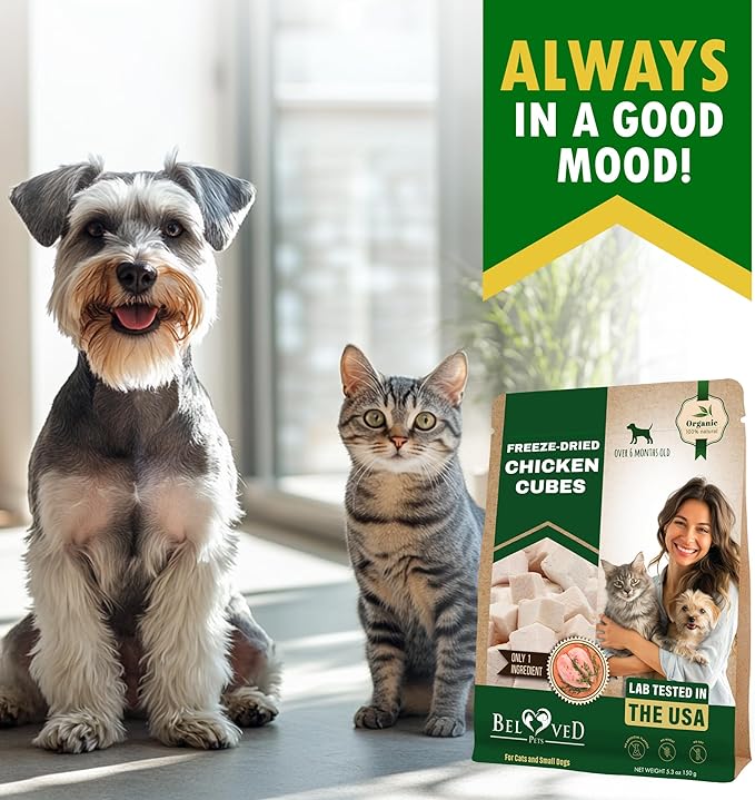 Beloved Pets Dog & Cat Treats Freeze Dried Chicken Cubes 5.3 oz - All Natural Meat Raw Pet Food - Human Grade High-Protein Snacks & Grain-Free Jerky Chews for Cats and Small Dogs-Mewly Pet