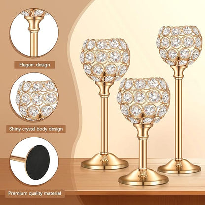 Qunclay 18 Pieces Crystal Candle Holders Bulk Candle Stick Holder Centerpieces for Table Wedding Centerpieces Crystal Decorative Tealight Dining Table Decor for Party(Gold)