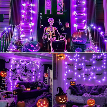 Minetom 6 Pack Purple Fairy Lights Battery Operated with Timer - 7ft 20 LED Waterproof Short Micro Firefly Lights for Halloween Decor, Pumpkin DIY Craft, Paper Lantern Decoration