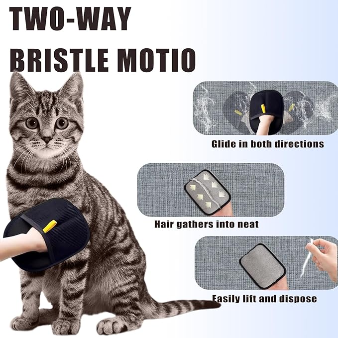 Pet Hair Removal Glove for Furniture, Carpet, Clothes and Car Seats, Electrostatic Cat & Dog Hair Removal Tool, Eco-Friendly Reusable Pet Hair Remover Glove with Silvervine Sticks (2 Gloves & 1 Stick)-Mewly Pet