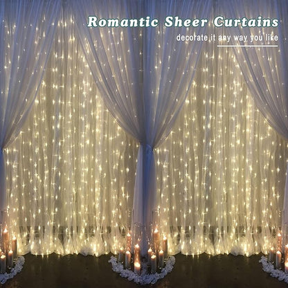 Chyhomenyc Extra Long White Sheer Curtains 144 inch 2 Panels Set, Translucent Backdrop Window Scarf Drapes for Canopy Bed/Wedding/Living Room/Anniversary, 12FT Length, Each 42Wx144L in, 2PCS, White