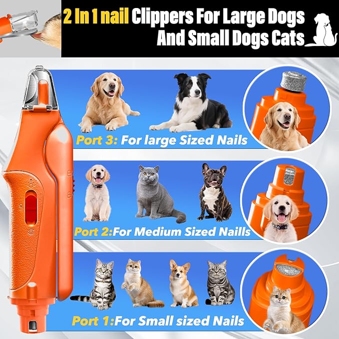2 in 1 Dog Nail Clippers and Grinder with Lights & Cat Nail Clipper for Large Medium Small Dogs Cats Nail Trimmers USB Rechargeable with 2 LED Lights Dog Claw Care for Non-Black Nails-Mewly Pet