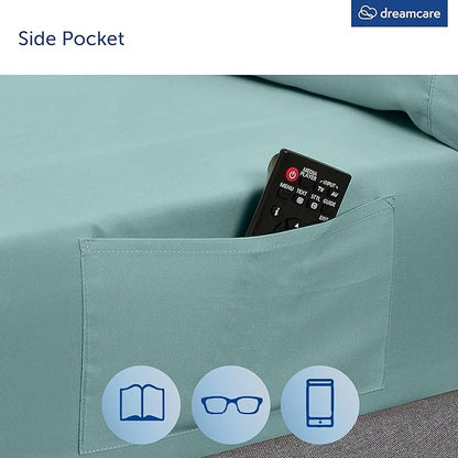 DREAMCARE Queen Sheet Set – 6 pcs Cooling Bed Sheets – up to 21” Deep Pocket Queen Sheets Set – 2500 Supreme Collection – Extra Soft 100% Brushed Microfiber Hotel Luxury with Side Pocket – Spa Blue