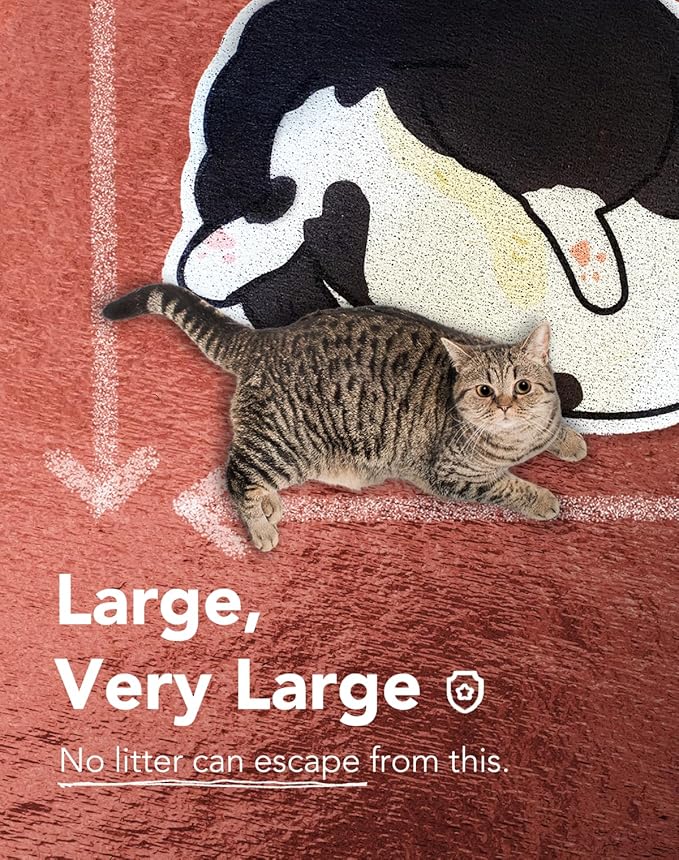Lukamoo® Cute Cat Litter Mat (30’’x20’’), Large/L, for Kitty Litter & Cute Cat Litter Box, Litter Trapping Mat (Tuxedo)-Mewly Pet