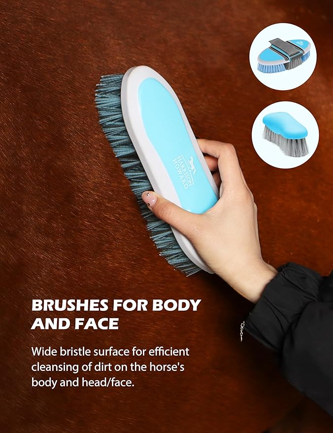 Harrison Howard Horse Grooming Kit 11-Piece Equine Care Series Horse Brush Sets with Organizer Tote Bag Tack Room Supplies Shedding Grooming Massaging Tools Blue Brushstroke Ponies-Mewly Pet