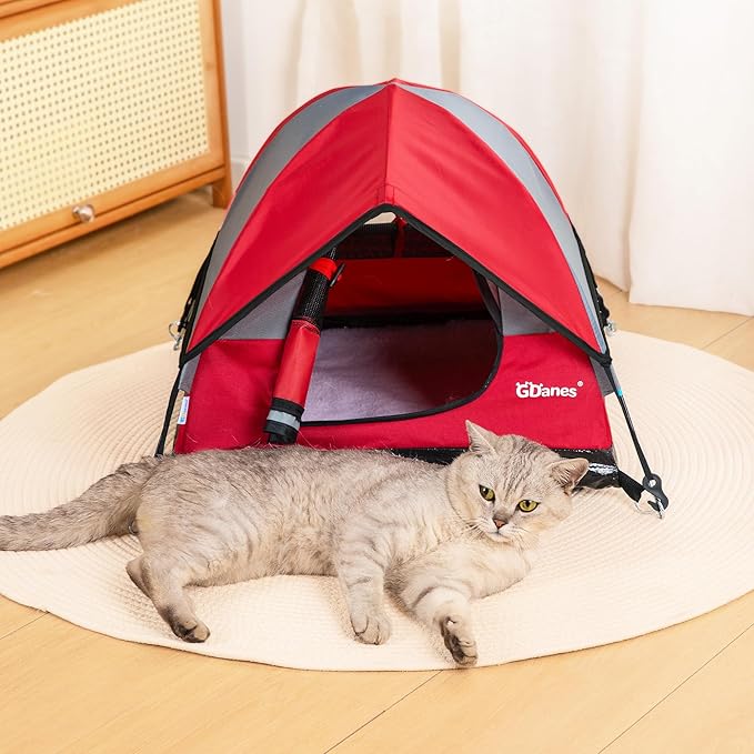 GDanes Cat House Portable Indoor/Outdoor Red Cat Tent for Cats and Small Dogs with Soft Pad-Mewly Pet