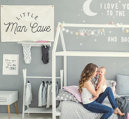 Nursery Rectangular Canvas Banner-Boho Flag Poster Wall Sign for Boys Kids Teen,Baby Room Above Crib Bedroom Home Playroom Dorm Wall Decor-Baby Shower Birthday Christmas-Little Man Cave