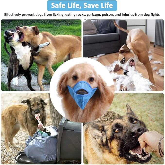 Crazy Felix Nylon Dog Muzzle for Small Medium Large Dogs Dachshund Beagle Poodle Labrador, Air Mesh Breathable and Drinkable Pet Mouth Guard for Anti-Biting Chewing Scavenging(L, Blue)-Mewly Pet