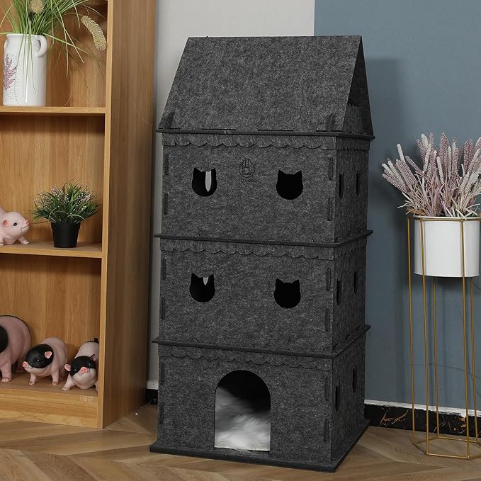 4-Tier Indoor Cat Apartment，Cozy Pet Cat Bed, Hideaway, and Sturdy Cat Castle for Multiple and Large Cats-Mewly Pet