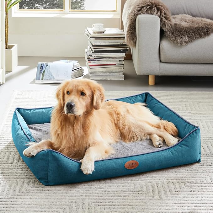 Orthopedic Dog Beds for Medium Dogs, Durable Egg Crate Foam Sofa Dog Bed wit Washable Removable Cover,Waterproof Lining,Pet Bed for Large Dogs (Peacock Blue, 39.4" L x 31.5" W x 7.4" Th)-Mewly Pet
