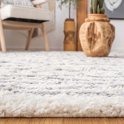 SAFAVIEH Arizona Shag Collection Area Rug - 2'3" x 16' Runner, Ivory/Grey, Geometric Design, Plush 1.6 Inch Thick Ideal for High Traffic Areas in Living Room, Bedroom, Dining (ASG741F)