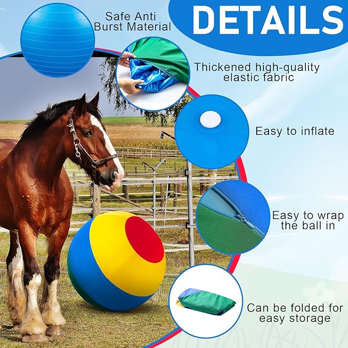 40inch Giant Herding Ball with Ball Cover Anti Burst Please Watch VCR for How to Inflation Horse Toys for Horses Stall Entertainment Play, Pump Included (Mixed Color,Classic)-Mewly Pet