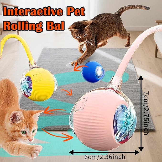 Cat Ball Toy,New Interactive Rolling Cats Dog Toy Balls 360° Smart Automatic Rolling Pet Ball, Fast Moving Toy for Dog,Interactive Toys for Cats (Red)-Mewly Pet
