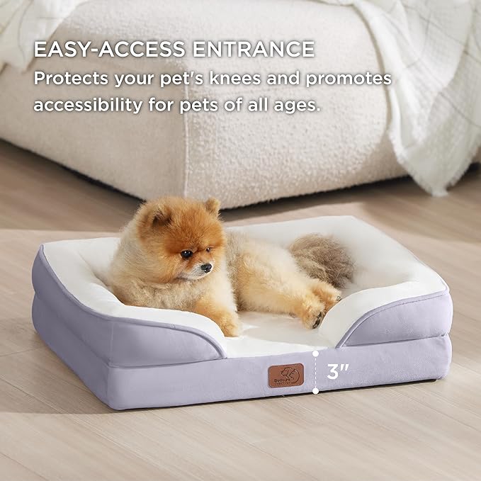 Bedsure Orthopedic Dog Beds for Small Dogs - Washable Small Dog Cat Bed Waterproof, Comfort Pet Couch Sofa with Washable Removable Cover, Pets Bed with Nonskid Bottom, Lavender, 24"-Mewly Pet