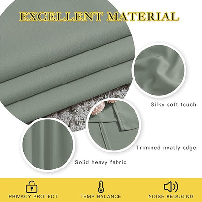 NICETOWN Light Reducing Grommet Curtains - Triple Woven Textured Soft Curtain Panels for Living Room Window Treatment Drapes for Sliding Door (W80 x L108, Sage Green, 2 Pieces)