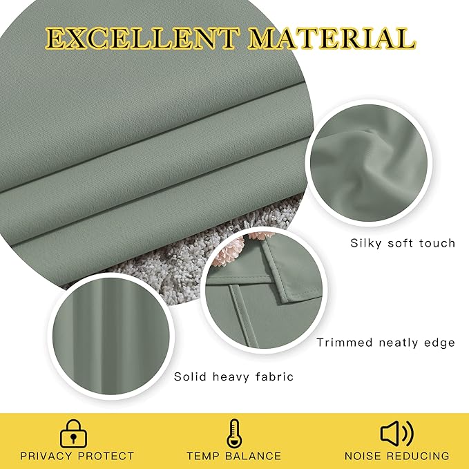NICETOWN Sage Green Room Darkening 102 inch Curtains, Grommet Thermal Curtains Weighted Window Treatments for Living Room/Farmhouse, W46 x L102, 2 Panels