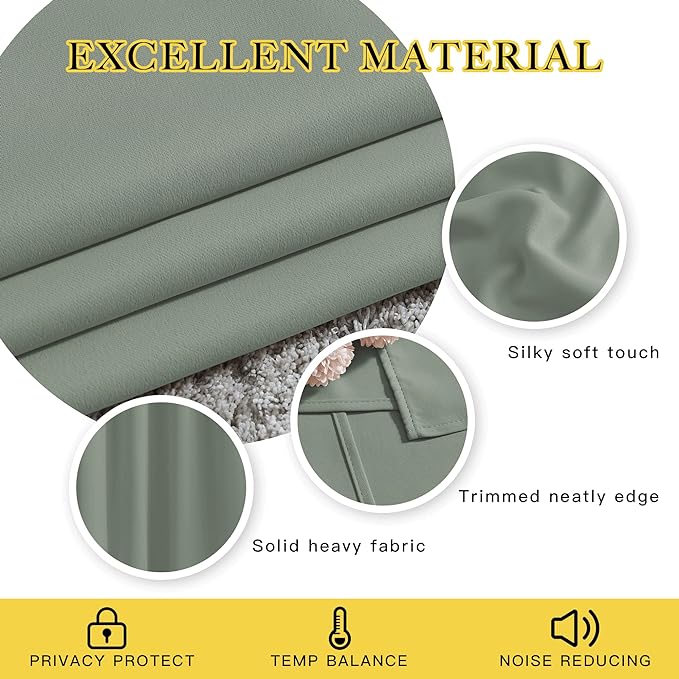 NICETOWN Sage Green Blackout Curtains & Drapes for Bedroom - Room Darkening Energy Saving Thermal Insulated Grommet Voice Reducing Room Dividers Window Treatments for Patio (2 Panels, W66 x L72)
