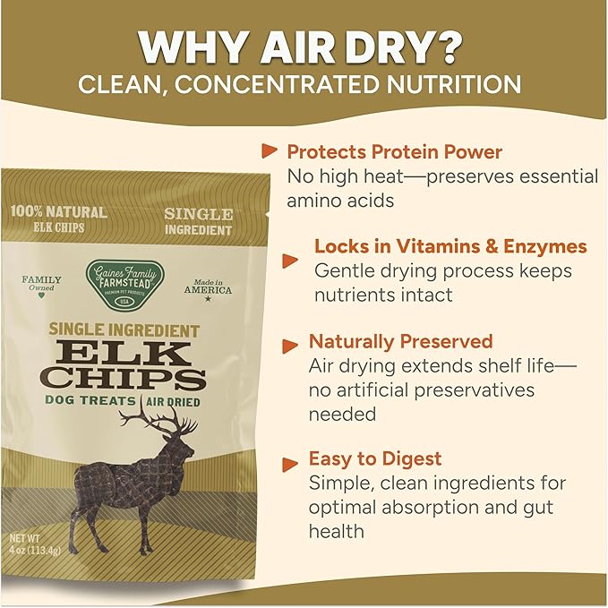 Gaines Family Farmstead Elk Chips for Dogs – 4 oz, Natural Single-Ingredient Dog Treats, High-Protein Rawhide-Free Chews, Healthy Grain-Free Snacks, Made in USA-Mewly Pet
