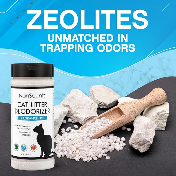 NonScents Cat Box Deodorizer - Odor Eliminator - Reduces Scooping, Extends Litter Lifespan - Fragrance-Free, Fresh Scent - 2-Pack-Mewly Pet