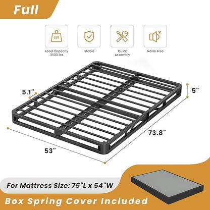 MAF 5 Inch Box Spring Full Size Bed, Low Profile Full Box Spring Bed Base, 3500 lbs Black Heavy Duty Metal Mattress Foundation with BoxSpring Cover, No Squeaky, Easy Assembly