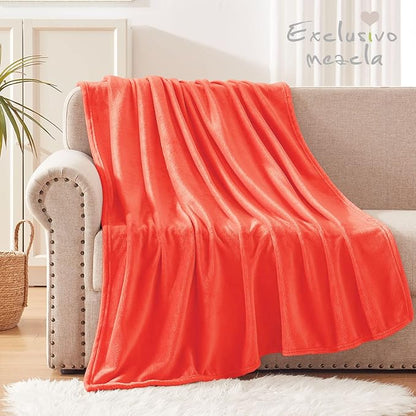 Exclusivo Mezcla Extra Large Fleece Throw Blanket for Couch, Sofa, 300GSM Super Soft and Warm Blankets, Coral Orange Throw All Season Use, Cozy, Plush, Lightweight, 50x70 Inches
