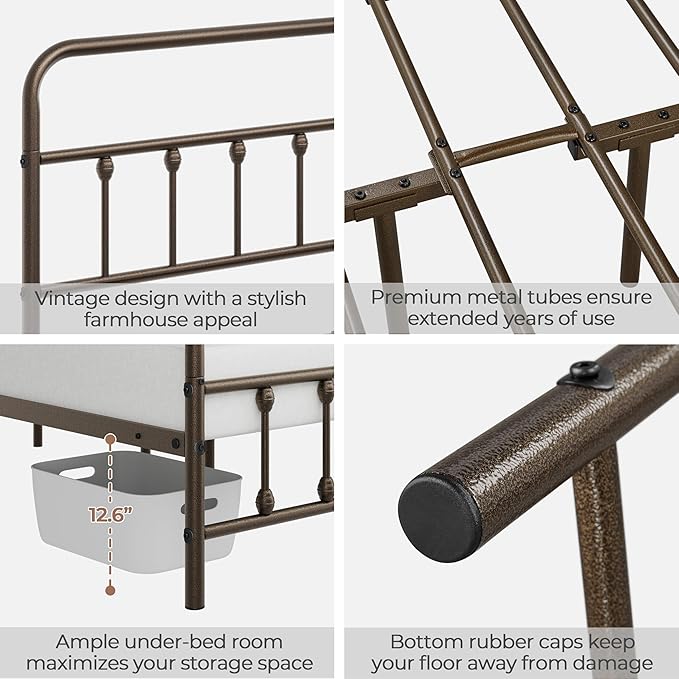 Yaheetech Classic Metal Platform Bed Frame Mattress Foundation with Victorian Style Iron-Art Headboard/Footboard/Under Bed Storage/No Box Spring Needed/Full Size Bronze