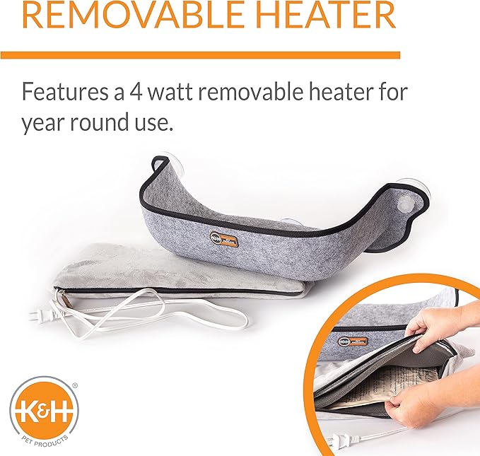 K&H Pet Products EZ Mount Thermo-Kitty Window Bed Extra-Deep Gray 27 X 10 X 11 Inches-Mewly Pet