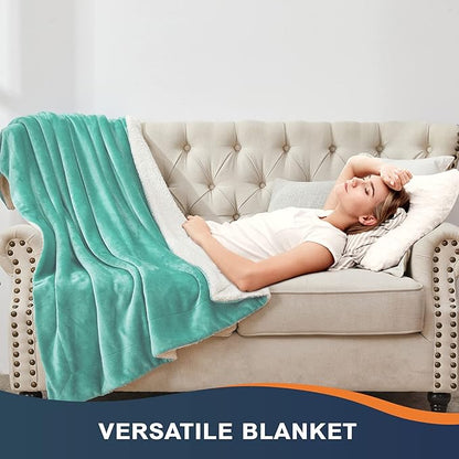 Walensee Sherpa Fleece Blanket (King Size 108”x90” Turquoise) Plush Throw Fuzzy Super Soft Reversible Microfiber Flannel Blankets for Couch, Bed, Sofa Ultra Luxurious Warm and Cozy for All Seasons