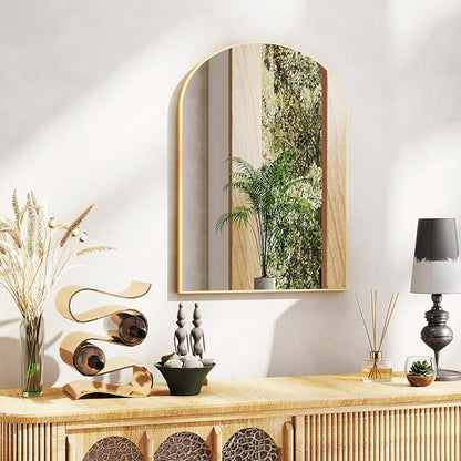 DUMOS Gold Metal Arch Vanity Rounded Rectangle Bathroom Mirrors for Over Sink Wall, 27x38 Inch Large Matte Mirror, Modern Decorative for Restroom, Farmhouse