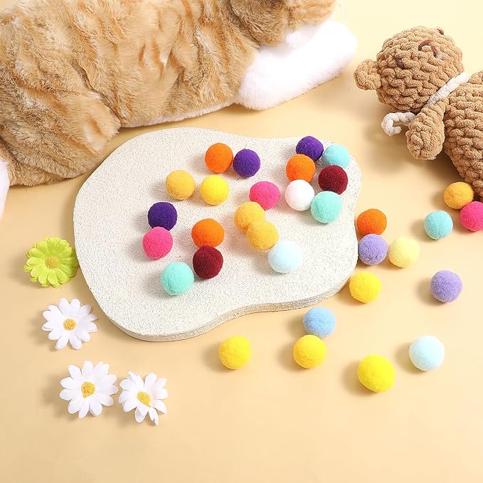 60 Pcs Cat Toy Balls 1-inch Colorful Cat Pom Pom Balls Soft Interactive Cat Balls Cat Play Toy Cat Exercise Toys Cats Interactive Playing Quiet Ball Fuzzy Kitten Ball for Cat Pet-Mewly Pet