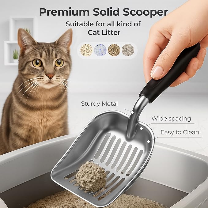 XL Stainless Steel Litter Box with Lid for Big Cats - Prevents Odor & Stains - Leak-Proof, Rust-Free & Non-Stick - Extra Large Cat Litter Box Stainless Steel with Scooper, Brush, Bowl & Mat Included-Mewly Pet