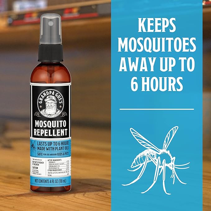 Grandpa Gus's Natural Mosquito Repellent Spray, Time-Release Plant-Based Actives, Non-Greasy, No Stains, DEET-Free, 4 oz (Pack of 2)-Mewly Pet