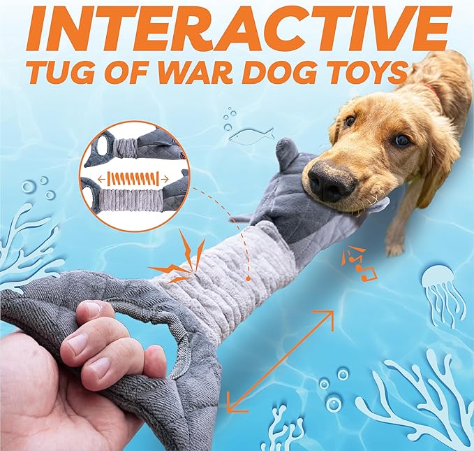 Dog Toys for Small Dogs, Squeaky Tough Dog Toys for Aggressive Chewers, Plush Dog Chew Toys for Teething, Interactive Shark Dog Toys to Keep Them Busy, Puppy Toys for Small, Medium,Large Breeds-Mewly Pet