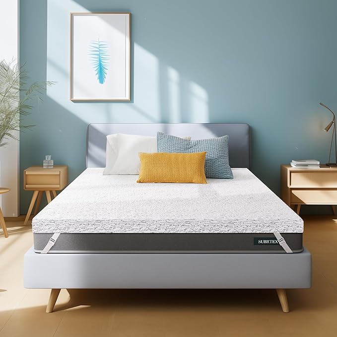 Subrtex Mattress Topper Cover Queen Size 3 Inch (Only Cover) Mattress Topper Protector Bedding Removable Encasement with Zipper Closure