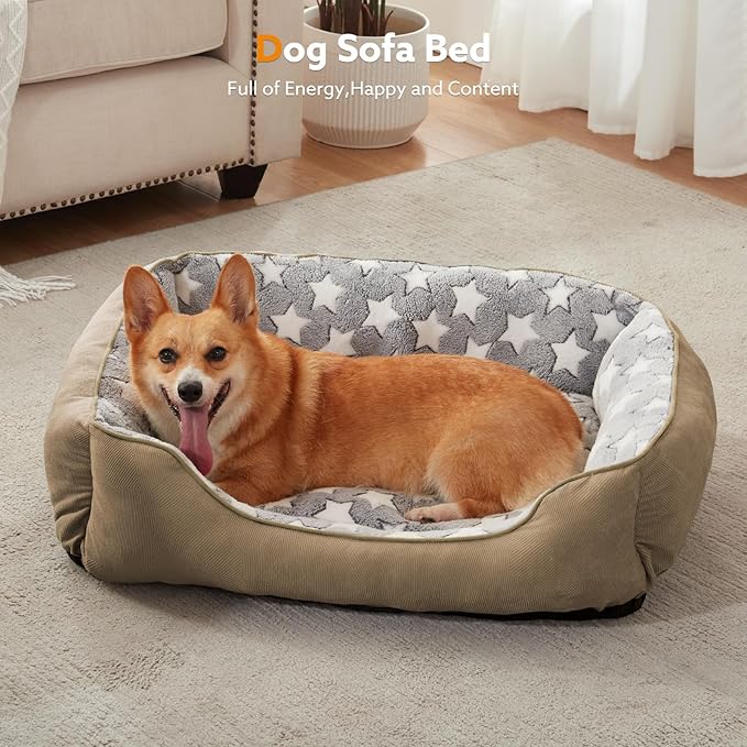 SIWA MARY Large Dog Bed - Rectangle XL, Washable, Non-Slip Bottom, L(35"x25"x9") Brown-Mewly Pet