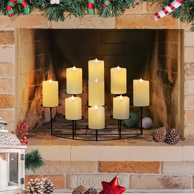 Candelabra Fireplace Candle Holder: Black Metal Pillar Candle Holders for Inside Fireplace Mantle Decor Floor Candelabras Table Centerpiece