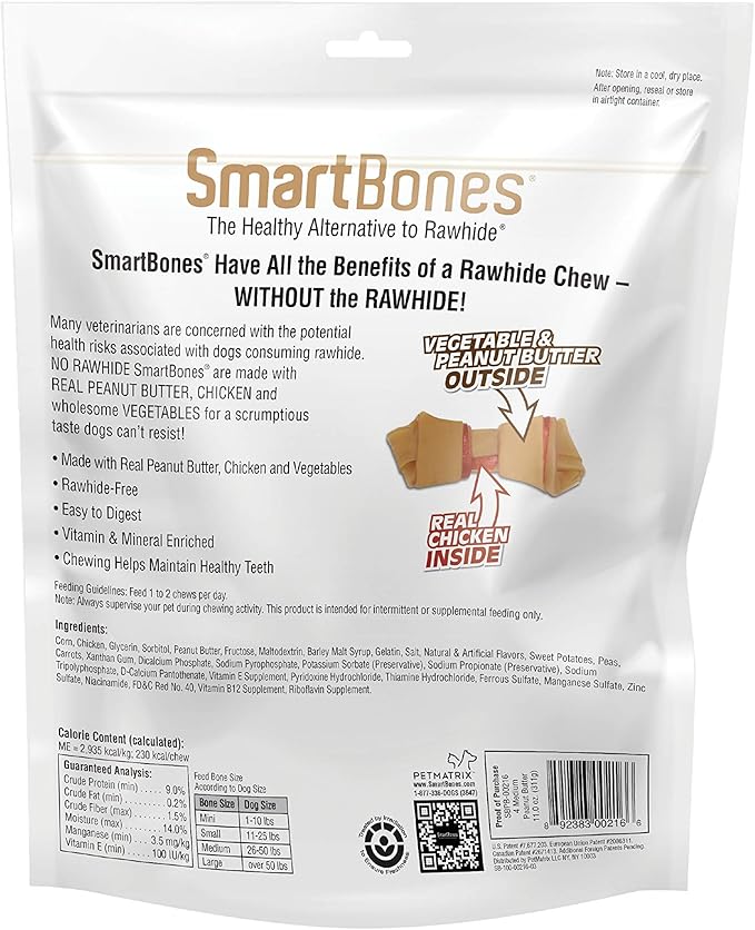 SmartBones Medium Chews With Real Peanut Butter Rawhide- Free Chews For Dogs, 4 Count-Mewly Pet